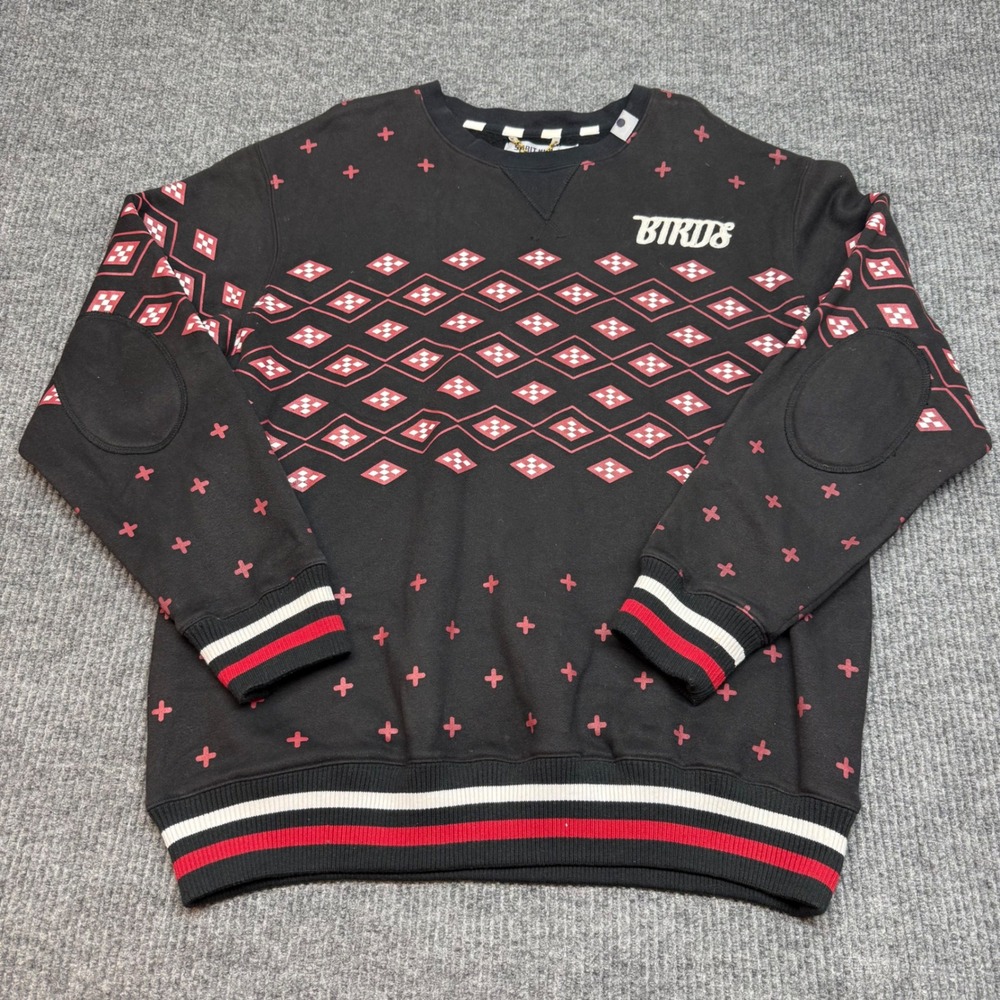 VTG Sabit NYC Crewneck Birds Embroidered Black Red Hidden Pocket 2XL